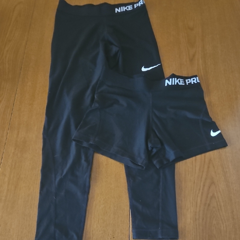 Nike Black Kids Pro Performance Leggings and Shorts Set